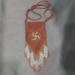 Vintage Handmade Leather Pouch w/ Glass Beading